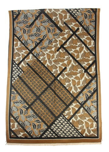 Scarf - Leaves Diagonal Grid Scarf CARAMEL
