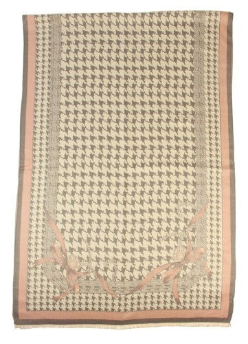 Scarf - Houndstooth & Ribbon Scarf PINK-GREY