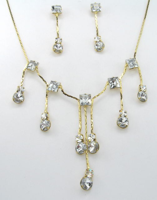 Earring & Necklace Set - Diamante Drop - Gold - Smartfox