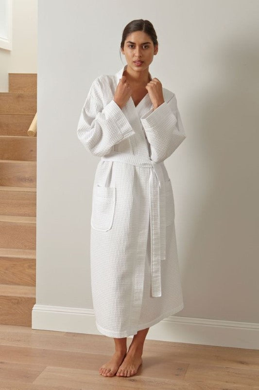 Waffle 50/50 Bathrobe / Robe - White (One Size) - BAKSANA