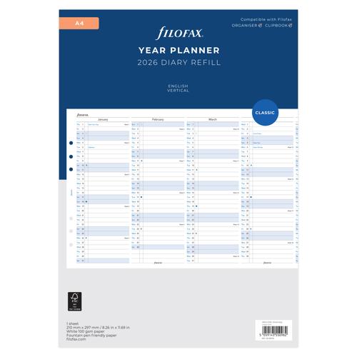 Filofax Refill Year Planner Vertical A4 2026