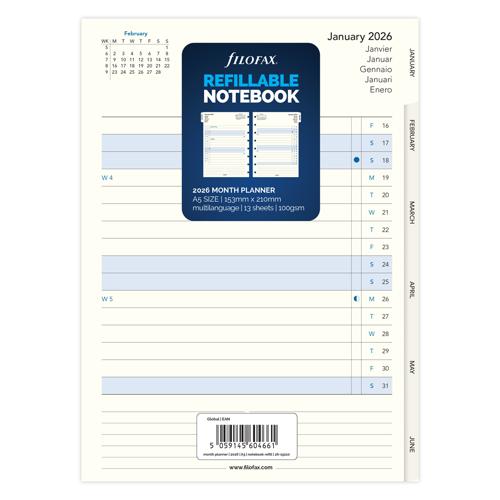 Filofax Refill Notebook A5 Month Planner 2026