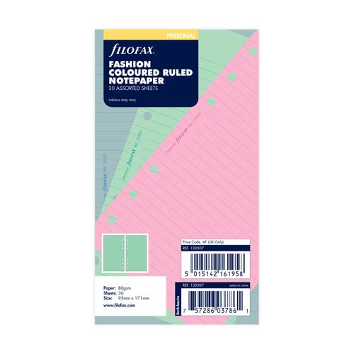 Filofax Organiser Refill Personal Notepaper Ruled Assorted Colours