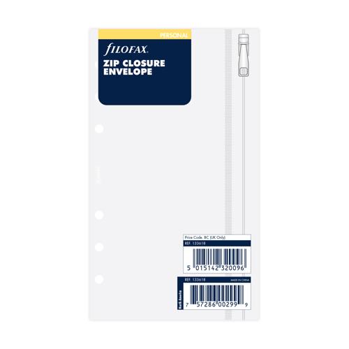Filofax Accessory Translucent Envelope Zip Lock Closure Personal