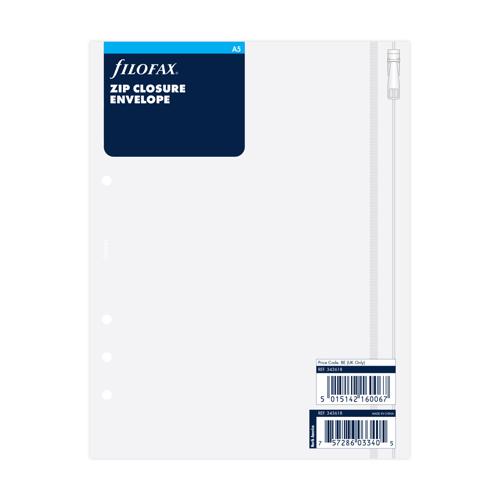 Filofax Accessory Translucent Envelope Zip Lock Closure A5