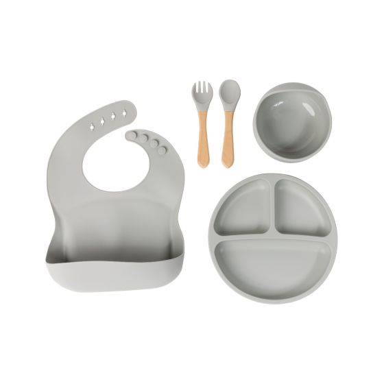 Silicone Feeding Set - Smokey Grey - Baby First