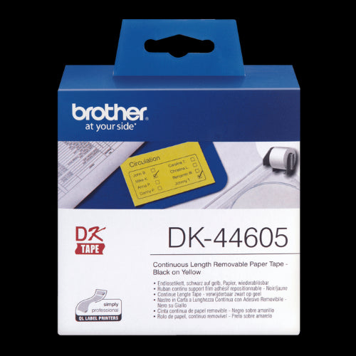 Brother DK 44605 Continuous Label 62mm x 30.48mt Black on Yellow