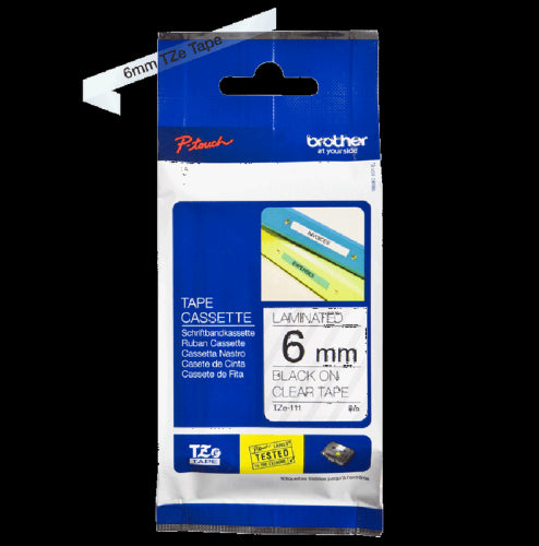 Brother TZe111 6mm TZ Tape Black on Clear