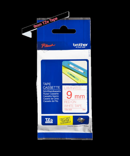 Brother TZe222 9mm TZ Tape Red on White