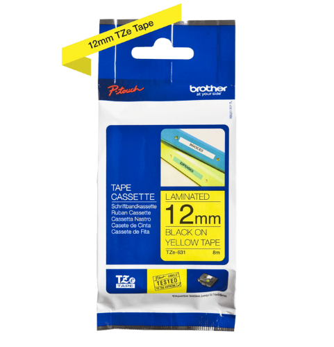 Brother TZe631 12mm TZ Tape Black on Yellow x 8 Metres