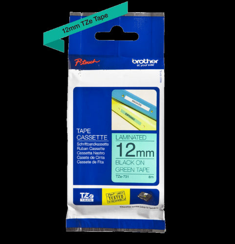 Brother TZe731 12mm TZ Tape Black on Green