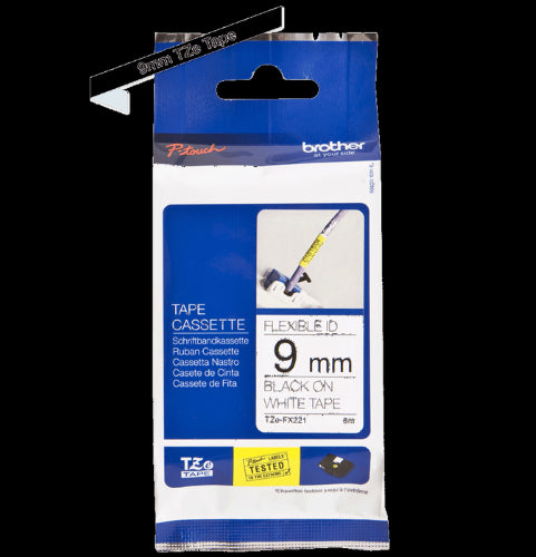 Brother TZeFX221 9mm Flexible Tape Black on White