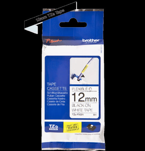 Brother TZeFX231 12mm Flexible Tape Black on White