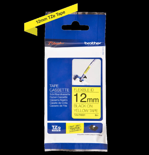 Brother TZeFX631 12mm Flexible Tape Black on Yellow
