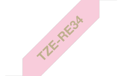 Brother TZeRE34 12mm Non Adhesive Ribbon Gold on Pink