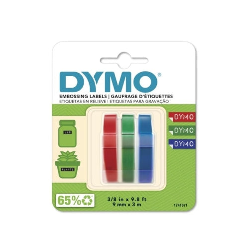 Dymo Embosser Tape 9mm x 3m, Assorted Pack of 3