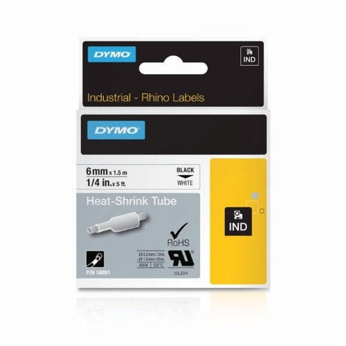 Dymo 18051 Genuine Rhino Tube Heat-Shrink Tube Labels 6mm, Black on White