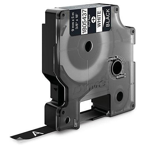 DYMO 1805437 Rhino Black Vinyl Tape, 9mm x 5.5mt, White Text