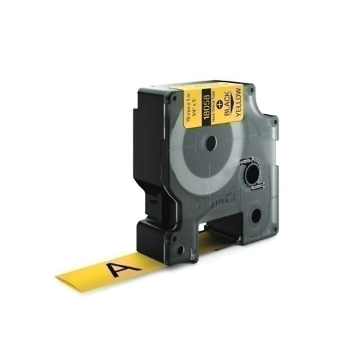 Dymo Rhino Heat Shrink Tube Label 19mm x 1mt, Black on Yellow (18058)