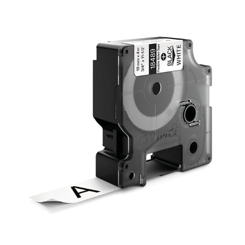 Dymo 18489 Rhino Nylon Labels, 19mm x 3.5mt, Black on White