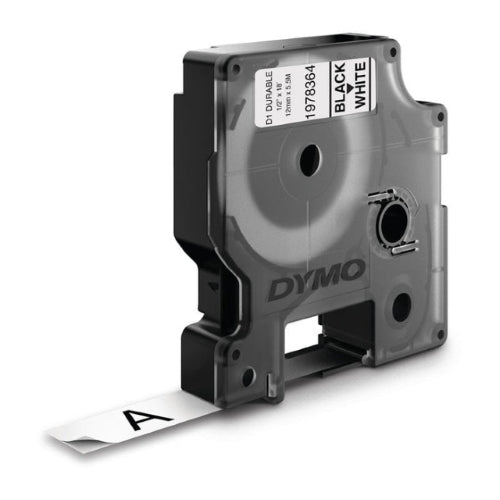 Dymo D1 Black on White 12mm x 5.5m Label Tape