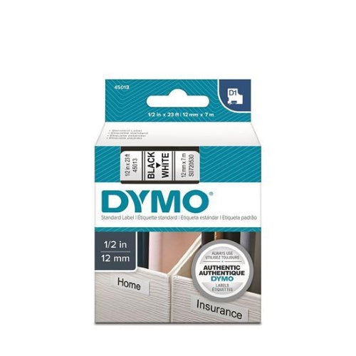 Dymo D1 Tape 12mm Black on White (45013)