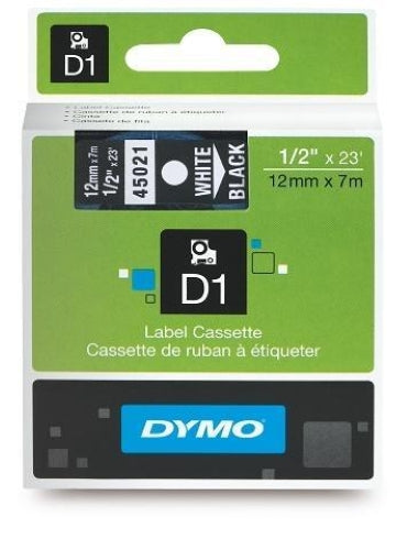 Dymo D1 Tape 12mm White on Black (45021)
