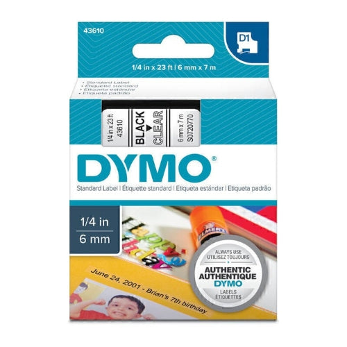 Dymo Black on Clear 6mm x 7m Label Tape