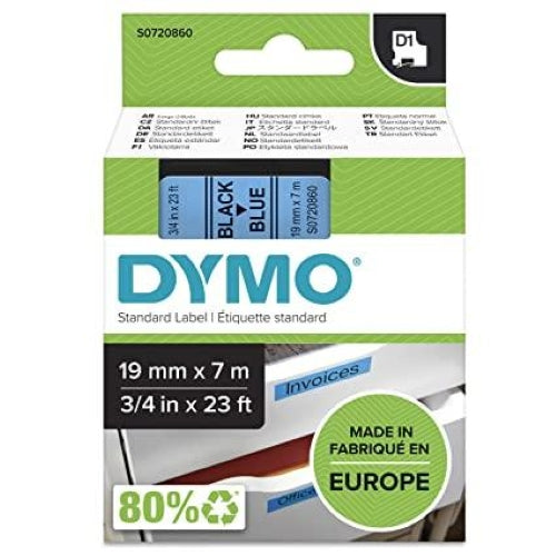 Dymo 19mm x 7m Black on Blue Tape