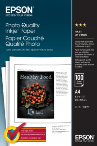 Epson 102gsm Photo Quality Inkjet Paper A4 x 100's