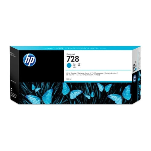 HP 728 Cyan Genuine Ink Cartridge, 300ml (F9K17A)