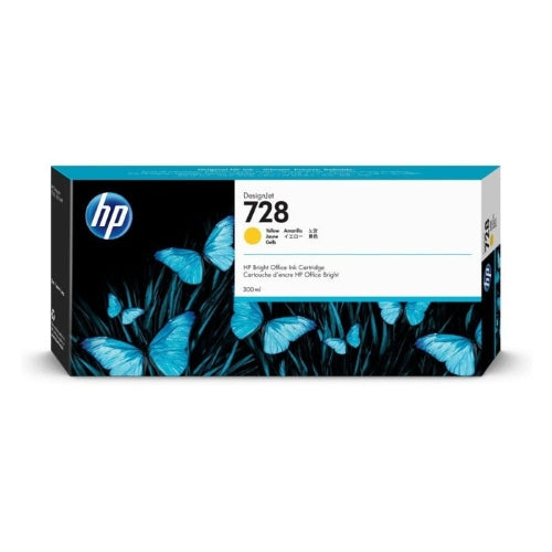 HP 728 Yellow Genuine Ink Cartridge, 300ml (F9K15A)