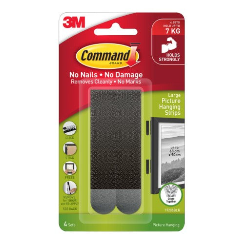 3M Command Strips Picture Hanging 17206BLK Large Black Pk/4 Sets