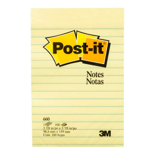 3M Post-it Notes Yellow 660 Lined 101x152mm 100 sheet pad