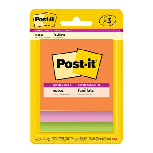 Post-it Super Sticky Notes Rio Collection76mm x 76mm 45 sheet pads Pkt/3