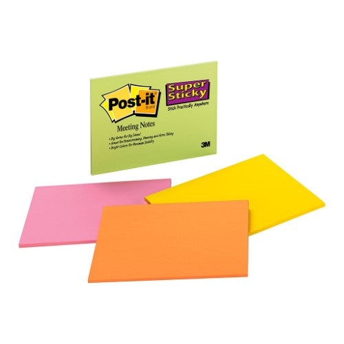 Post-it Super Sticky Lined Notes Colours 101mm x 152mm 90 sheet pads Pkt/1