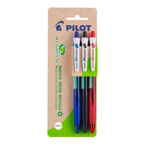 Pilot BeGreen Rexgrip Ballpoint Medium Assorted, Pack of 3 HS