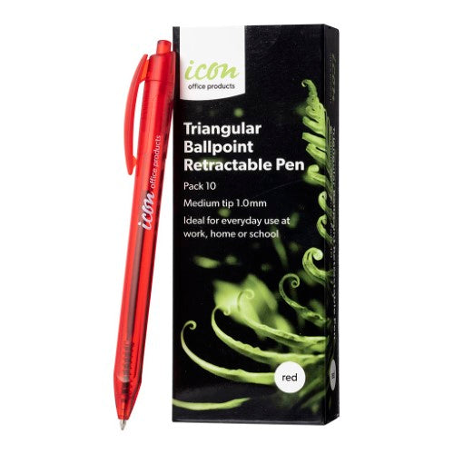 Icon Ballpoint Retractable Pen Triangular Medium Red (Pack of - 10)