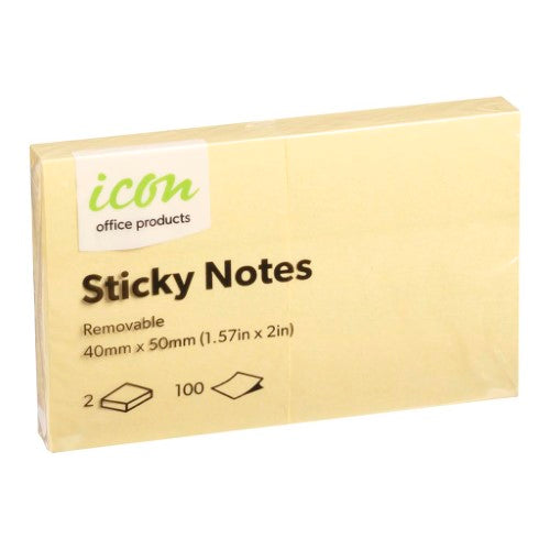 Icon Sticky Notes 40mm x 50mm Yellow 2 Pack (Pack of - 12)
