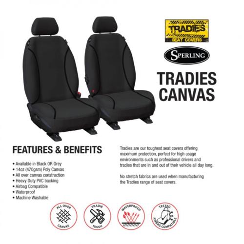 CANVAS FRONT SEAT COVERS BLACK MITSU TRITON 2023-CURRENT - TRADIES