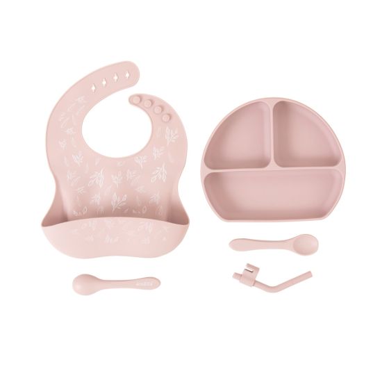 Silicone Plate With Straw & Spoon - Dusty Pink - All4Ella
