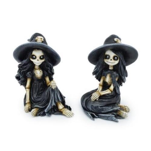 Skeleton Girl Figurine with Witch Hat - Pack of 2