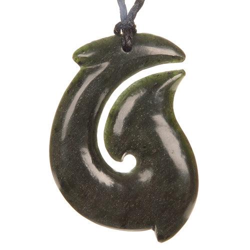 New Zealand Pounamu Greenstone Hei Matau Fish Hook Necklace 62 x 48mm