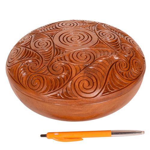 Carved Wooden Decorative Bowl with Carved Top 200mm