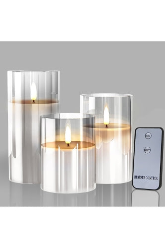 Set of 3 Full Flame LED Candle Vases (remote control) - Clear