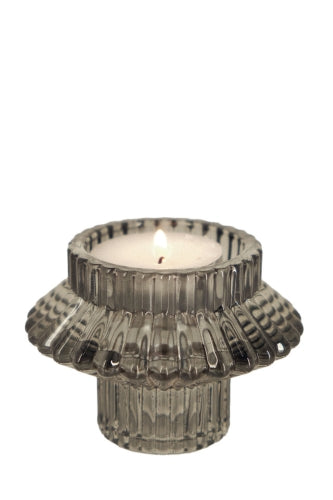 Ribbed Glass Candle Holder - Smoke - Size 70D × 60mmH