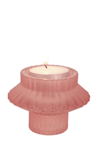 Ribbed Frosted Glass Candle Holder - Dusty Rose - Size 70D × 60mmH
(Set of 6)