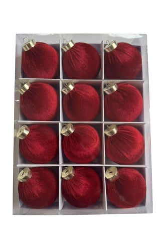 Velvet Christmas Baubles - Deep Red (12 pcs) - Size 10cmD