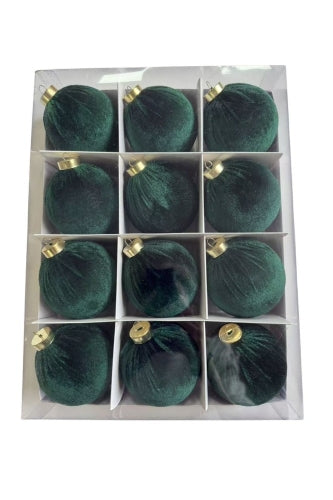 Velvet Christmas Baubles - Hunter Green (12 pcs) - Size 10cmD