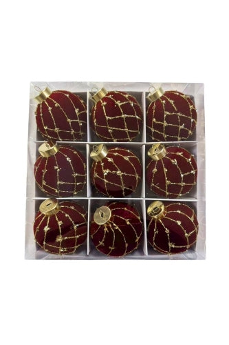 Glitter Christmas Baubles - Dark Red (9 pcs)